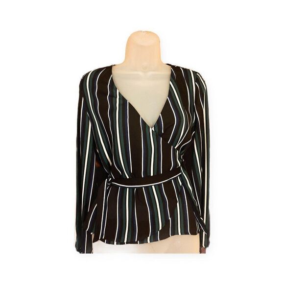 Express Pinstripe Wrap Top size Small NWT - Picture 2 of 7